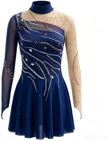 LIUHUO Women Girls Figure Skating Competition Dress Navy