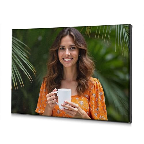 Tableau sur toile evocation tropicale femme au café toile apaisante 30x40