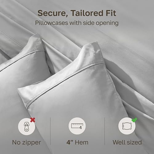 Image of California Design Den Standard Queen Size Pillowcase Set - 400 Thread Count, 100% Cotton Sateen, Set of 2 Pillow Covers, Soft and Breathable - Light Grey