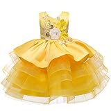 [Touyoor] 子供発表会ドレス 刺繍 リボン ジュニアフラワードレス ニーレングス 女の子 ピアノ フォマール 演奏会 結婚式 披露宴 入学式 卒業式 イエロー 90cm