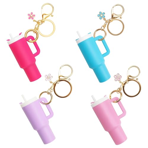 NCXFTP 4 Pack Mini Stanley Cup Keychain Keychain Chapstick Holder Portable Water Bottle Keychain for Daily Organization Mini Tumbler Keychain Chapstick Holder with Compact Design