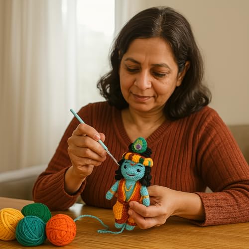 Image of Sutra Handmade Crochet Lord Krishna Doll | Wool Amigurumi Soft Toy | Baby-Safe Pooja Decor & Gifting Item | Handmade by Women Artisans