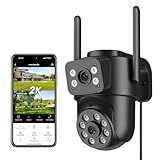 Reobiux 2K Camera Surveillance WiFi Exterieure avec Double Objectif, 2.4/5GHz Caméra Extérieur avec Vision Nocturne Couleur, Détection de Mouvement, Audio Bidirectionnel, Stockage SD/Cloud, IP66
