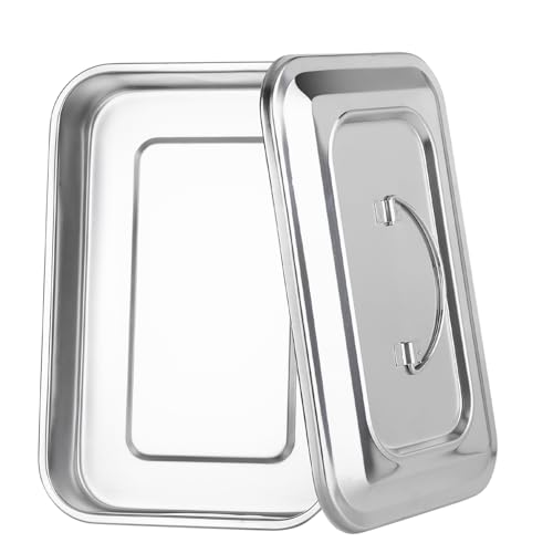 faruijie Edelstahl-Tablett mit Deckel, Medizinischer Multifunktions-Sterilisationsorganisator für Dentallabor und Tätowierung, großer chirurgischer Instrumentenhalter mit Deckel und Griff