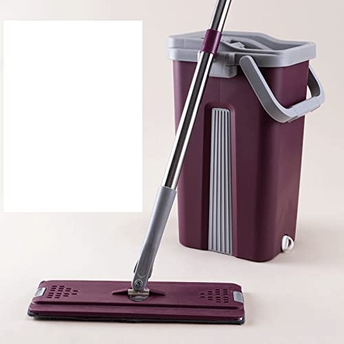 fregona Hogar de 2 Piezas mopa de Microfibra de Manos Libres de fregado con una Toalla húmeda y Limpieza en seco Kit Plana fregona con el Compartimiento mop (Color : Wine Red Grey Set)