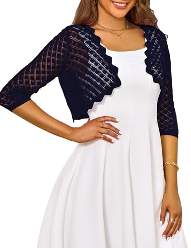 Image of LIENRIDY Women's 2024 Cropped Cardigan 3 /4 Sleeve Hollowed-Out Open Front Bolero Shrug for Dresses S-XL