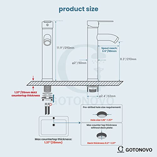 Gotonovo Matte Black Vessel Bowl Sink Faucet 1 Handle Single Hole Deck Mount Bathroom Lavatory Vanity Mixer Bar Tap Tall Spout Faucet With Pop Up Drain Combo thumb #8