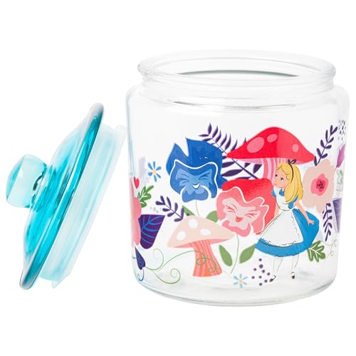 Image of Silver Buffalo Disney Alice in Wonderland Mushrooms, Glass Jar with Lid