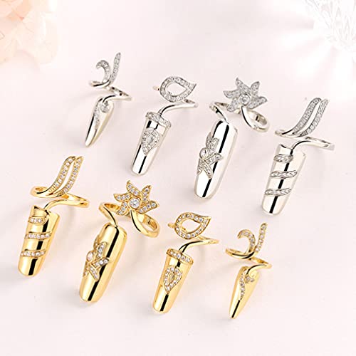 Lurrose Vintage Rings 4 Pcs Women Fingernails Ring Fashion Crystal Rhinestone Nail Cap Cover Ring Nail Art Charm Open Nail Rings Jewelry for Women Girls Silver Vintage Decor - Image 4