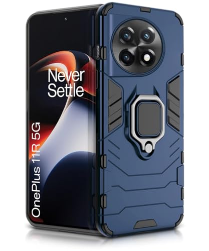 Image of WOW IMAGINE Shock Proof Back Case Mobile Cover for 1+ OnePlus 11R 5G | Back Cover Case (Tough Armor | Hybrid PC + TPU | Ring Holder & in-Built Kickstand | Blue)
