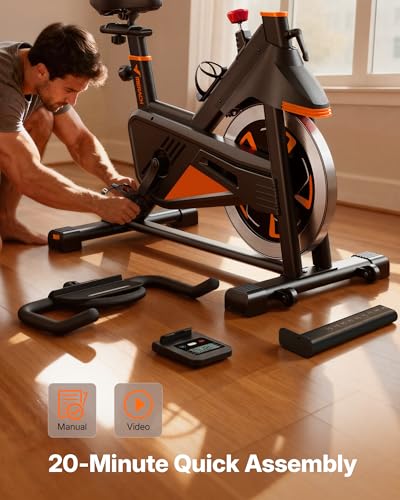 Image of Merach Magnetic Exercise Bike, Heavy Duty Stationary Bike with Automated Resistance, 300 350 Lbs Weight Capacity, Low Noise Indoor Workout Bike for Home Gym with Self-Developed App