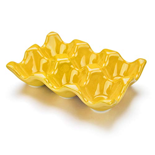 URWOOW Ceramic 6 Cup Egg Holder Half Dozen White Porcelain Tray Carton Crate