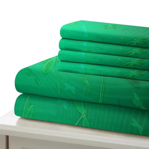 Parure de lit 3 pièces single avec housse de couette imprimée 3D verte et taies - 7