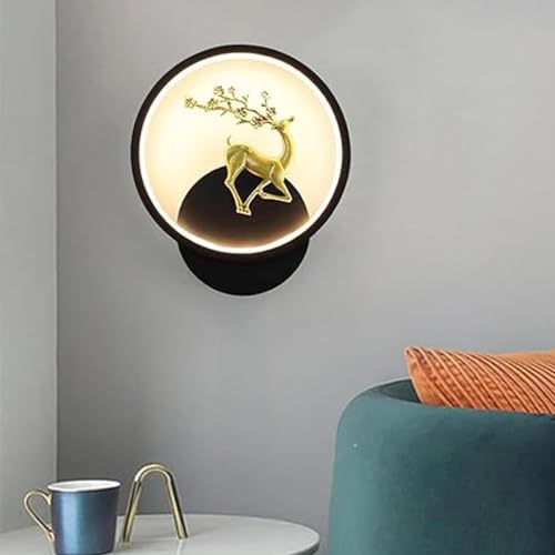 Image of SAH Black Home Decor Inbuilt Led Fancy Wall Light, Night Lamp,Decorative Lamp,Living Room,Bedroom, Cafe (Plastic) (3-Lighting Mode) (Round, Full Deer)