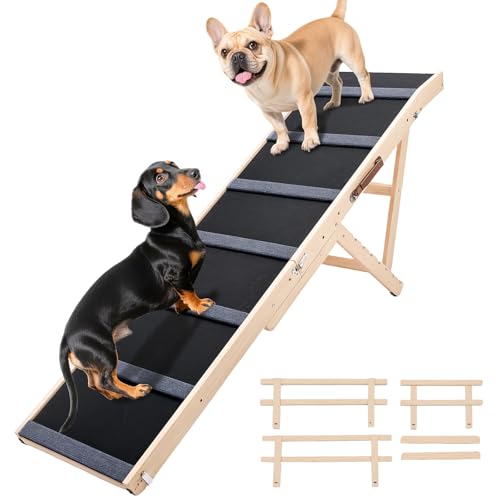 AceRide Dog Ramp for Bed – Adjustable 6-Level 24" to 30" Foldable Pet Ramp with Rubber Mat & Safety Side Rails, Ideal for Small, Medium, Large & Senior Dogs Up to 200 lbs