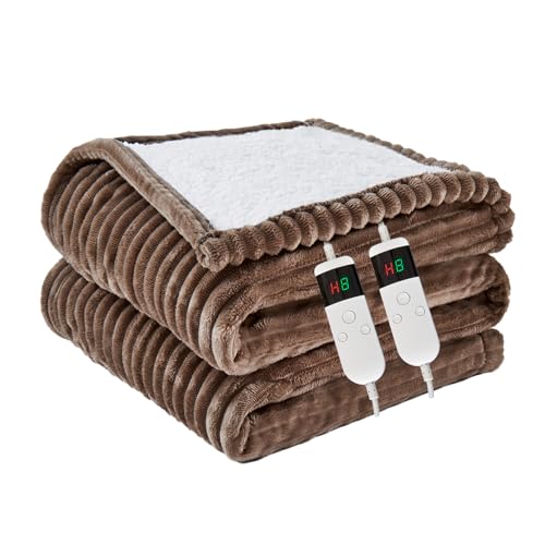 Image of Heated Blanket Electric Queen, Soft Flannel Heating Blanket with 8 Hours Auto Off 10 Fast Heating Levels Machine Washable Sherpa Heated Blanket with Overheating Protection