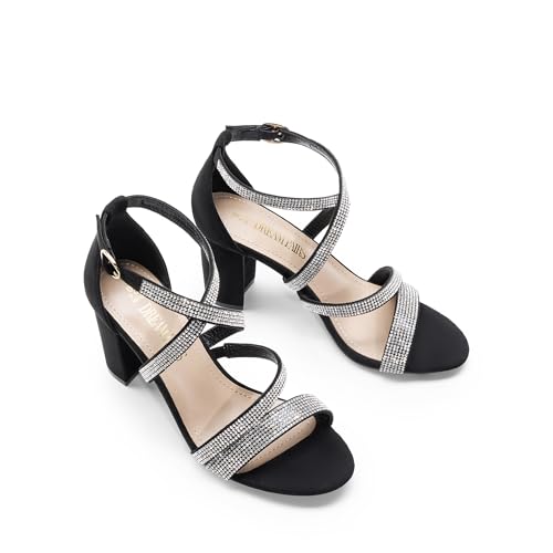 Image of DREAM PAIRS Women's Block Chunky Heels Sandals Open Toe Ankle Strappy Comfortable Dressy Sandals for Bridal Wedding Prom Party with Adjustable Cross Strap