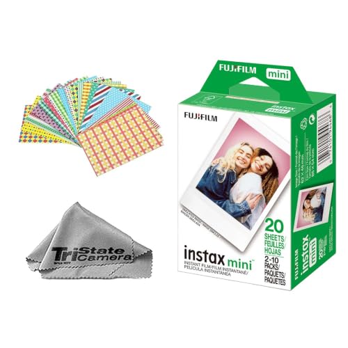 Fujifilm Instax Mini Instant Film, 20 Exposures + Sticker Frame Set + TSC Microfiber Cleaning Cloth, for Mini 8, 9, 11, 12, 25, 50S, 7S, 90 & Mini Link - image 1
