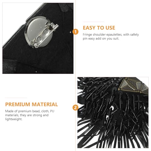 Charretera flecos de PU negro hombreras con alfiler complementos moda DIY costura 4