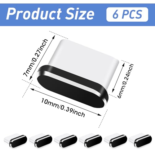 DOPENSPI 6 szt. wtyczka przeciwpyłowa USB C, osłona portu ładowania typu C, metalowe osłony, zatyczki, osłony, zatyczki, zatyczki do większości smartfonów