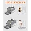 Powools Cat Litter Box - Stainless Steel Litter Box with Scatter-Proof Elevated Step Board for Kitty Use, Robust & Non-Sticky Metal Cat Box with Scoop, Grey