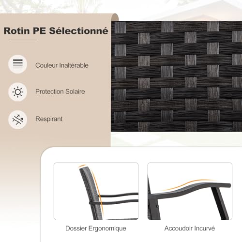 GYMAX Ensemble de Meubles de Patio 3 PCS, 2 Chaises en Rotin et 1 Table avec Étagère Ouverte, Sièges Rembourrés, Cadre en Métal pour Extérieur Jardin, Balcon & Terrasse – Image 6