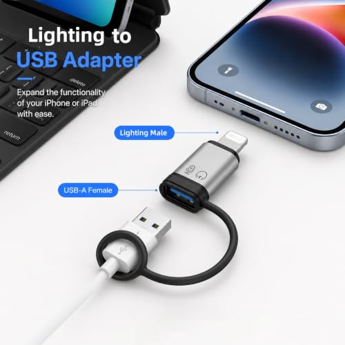 Image of Verilux Lighting Female to Type C Male Converter (2-Pack), Lighting Male to USB-A Female USB 3.0 Connector, Support OTG Function with 480Mbps Transfer Speed for iPhone (Not Support Calling) Silver