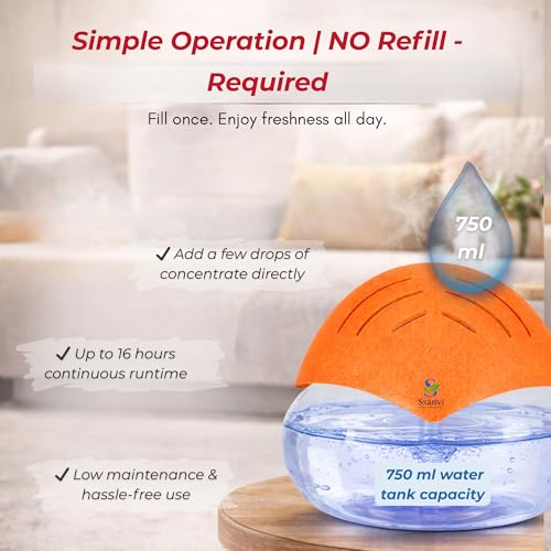 Image of Humidifier Revitalizer Hygiene Portable Room Air Purifier and with Led Lights, Run Time: 16 Hours- Perfect for Living Rooms, Kitchen, Office & Hotels (24 * 24 * 12 cm,Orange)-750 Ml