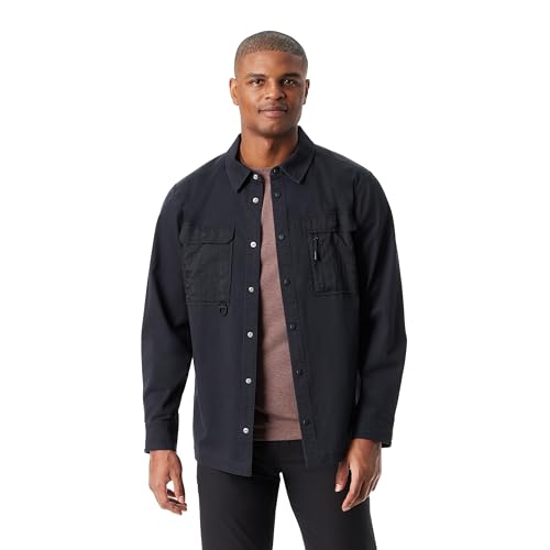 BASS OUTDOOR Men's Stretch Worker Snap Front Shacket with Double Chest Pockets Standard