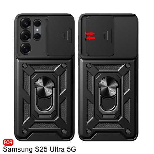 Image of TheGiftKart Tough Armor Bumper Back Cover Case for Samsung Galaxy S25 Ultra 5G | Sliding Camera Cover, Kickstand & Ring Holder | 360 Degree Protection Back Case for Samsung S25 Ultra (PC & TPU, Black)