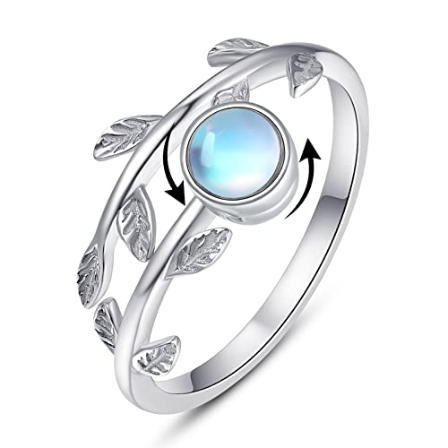 Praymos Fidget Rings For Anxiety For Women 925 Sterling Silver Spinner Rings Adjustable Open Moonstone Leaf Stress Relief Thumb Ring Size 7-9 #TOP10