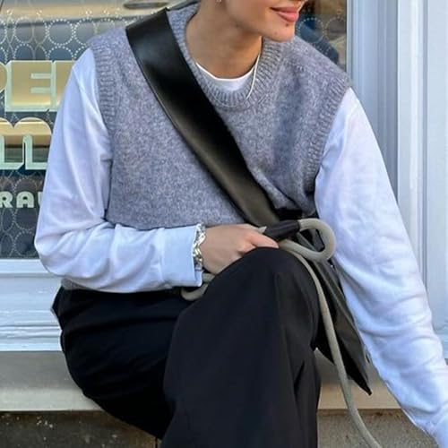 Image of Miqil Women Comfy Sweater Vest Casual Sleeveless Ribbed Knit Vest Trendy Crew Neck Knitted Pullover Tank Top Streetwear