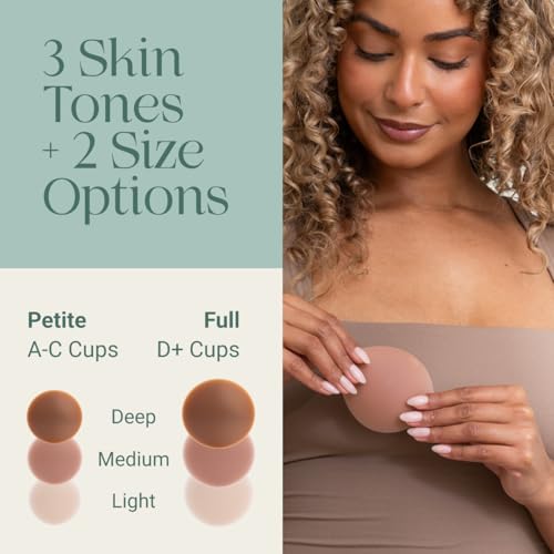 Image of Miola Nipple Covers for Women - Non-Adhesive, Reusable, Silicone, 60+ Wears | Medical Grade, Hypoallergenic, Body-Heat Grip, No Residue, Invisible, Waterproof, A-D+ Fit, 3 Shades, Travel Pouch Included