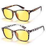 2 Pack Night Vision Glasses Night Driving Glasses for Men Women, Polarized Anti Glare Glass with Yellow Lens for Nighttime Driving Leopard