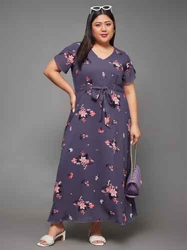 Image of Miss Chase A+ Women's V-Neck Short Sleeve Floral Pleated Midi Dress