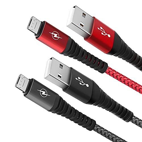 Micro USB Controller Charger Cord for Xbox One, XUANMEIK 2 Pack 10FT Super Long Nylon Charging Cable, Compatible with Xbox One S/X, PS4 Slim/Pro Controller, Android Phone (Black & Red)