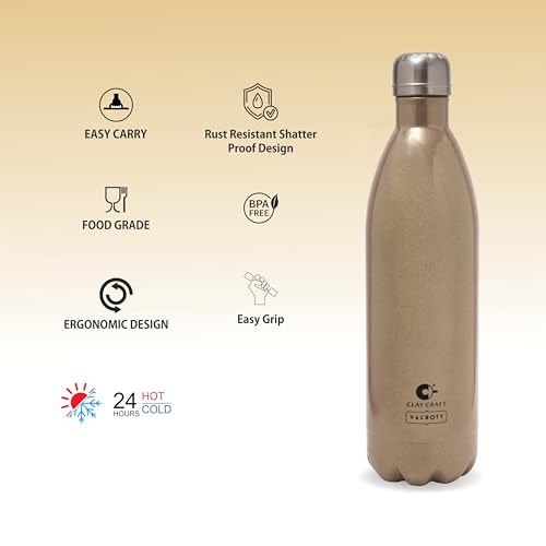Image of Clay Craft Vacbott Fiesta Double Wall Combo Set of 2 (500ml, 1000ml)|18 Hours Hot and 24 Hours Cold Vacuum Insulated Flask Bottle|Steel Bottle|Travelling|BPA-Free|BIS Certified|1Year Limited Warranty