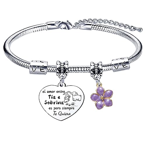 Lumengqi Pulseira com gravação pendente: A melhor tia do mundo presentes de aniversário para mulher pulseira de prata, L, Prata Aço inoxidável