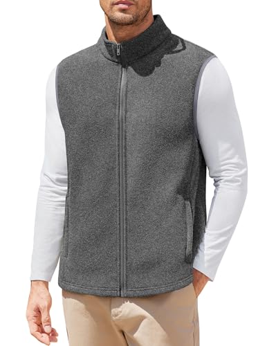 COOFANDY Mens Minimalist Fleece Vest Casual Sleeveless Jacket Lightweight Outerwear Vests for City Layers Heather Grey,L