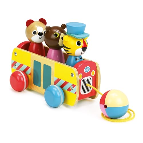 Trieur de formes Vilac : bus en bois pédagogique avec 3 figurines 7736