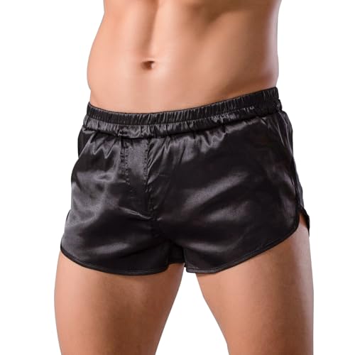 Mens Satin Silk Boxers Sexy Lounge Shorts 3 Inch Inseam Pajama Bottoms Silky Boxer Briefs