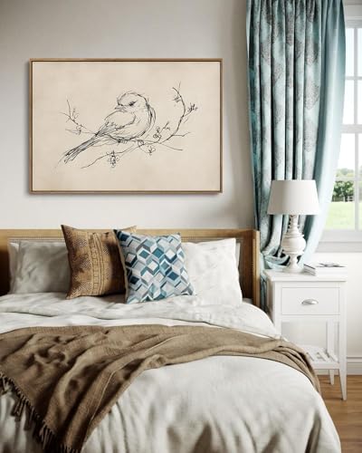 Image of KISSFOX Framed Wall Art Vintage Wall Decor Bird Pictures Rustic Animal Canvas Art Retro Paintings Farmhouse Artwork For Bedroom Living Room Kitchen