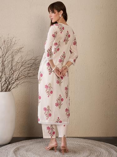 Image of INDO ERA Women's Cotton Ethnic Co-Ord Set | Kurta Pant Set | Stylish Cotton Suit Set for Women | Co Ord Set For Women Stylish |
