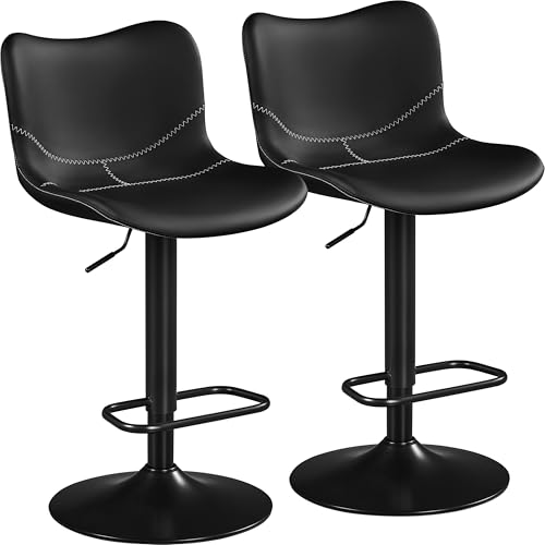 Yaheetech Barhocker 2er Set höhenverstellbare Barstühle mit Rückenlehne und Fußstütze 360 Drehstuhl aus Kunstleder Metall Küchenstühle für Salon/Bar/Küche/Esszimmer Schwarz