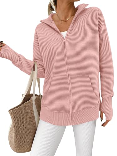 Image of PRETTYGARDEN Womens Long Sleeve Zip Up Ribbed Cardigan Sweaters
