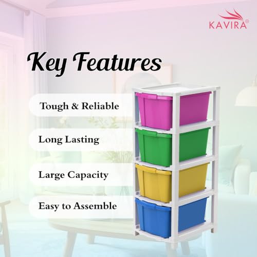 Image of Kavira Plastic Drawer Storage Tower - Space Organizer|Multi,4 Layer