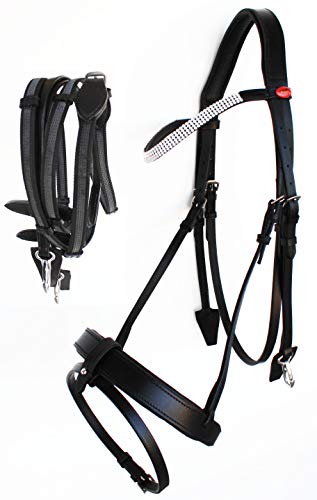 CHALLENGER English Horse All Purpose Padded Leather Removeable Flash Bridle Reins 803481BKF