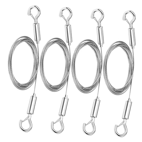 IWOWHERO Lot de 4 Fils Suspendre Réglables en Acier Inoxydable pour Cadres Photo et Miroirs Câble Robuste avec Crochets Système d'Accrochage Mural pour Exposition et Décoration