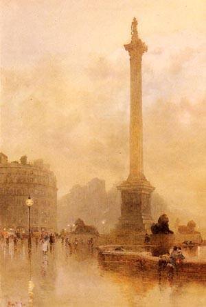 Peinture à l'huile Nelsons Column in A Fog tableau de maître salon 30x36