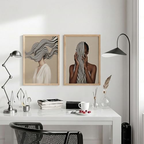 Image of TheMakerly Modern Art Wall Painting Set of 2 for Living Room | Premium HD Printed Wall Frames for Bedroom, Office & Home Decor | Minimalist Contemporary Wall Art (Ready to Hang) (M.9, 10x13 inches)